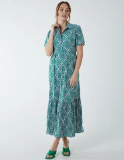 Diamond Print Angel Sleeve Maxi Dress -Deals Sleek Dresses Store BV2647 GREEN 9220