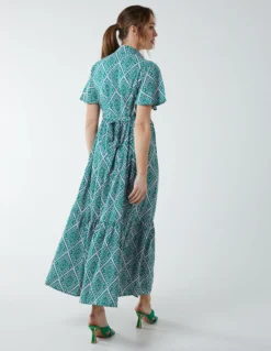 Diamond Print Angel Sleeve Maxi Dress -Deals Sleek Dresses Store BV2647 GREEN 9251