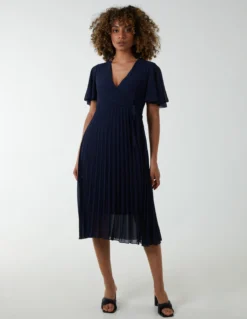 Wrap Tie Pleated Crossover Dress