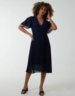 Wrap Tie Pleated Crossover Dress -Deals Sleek Dresses Store BV2676IT NAVY 2903