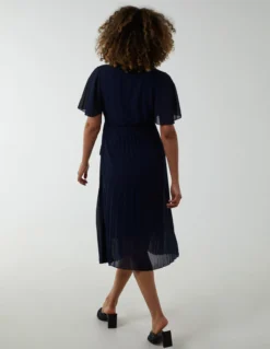Wrap Tie Pleated Crossover Dress -Deals Sleek Dresses Store BV2676IT NAVY 2927