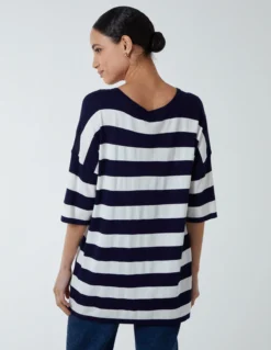 Striped T Shirt W Diamante Star -Deals Sleek Dresses Store BV2707 NAVY 23781