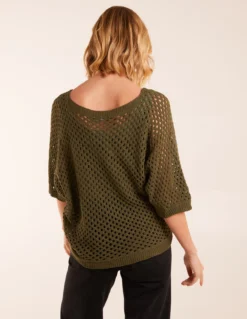 Crochet V Neck Top -Deals Sleek Dresses Store BV2787 KHAKI 0576
