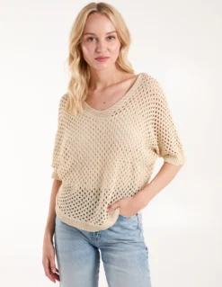 Cotton Crochet V-Neck Top