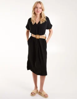 V Neck Midi Dress With Belt