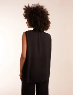 V Neck Ruffle Top With Knot -Deals Sleek Dresses Store BV2991 BLACK 10787