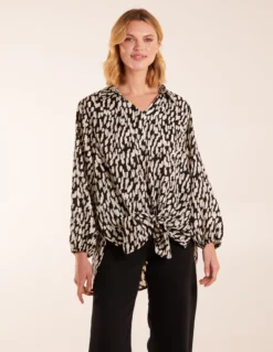 High Low Hem Tie Knot Blouse