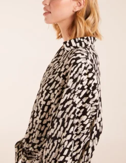 High Low Hem Tie Knot Blouse -Deals Sleek Dresses Store BV3058 BLACKWHITE 0621