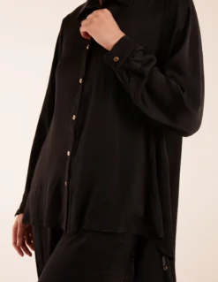 Long Sleeve Shirt & Wide Leg Trouser Set 13 Long Sleeve Shirt & Wide Leg Trouser Set -Deals Sleek Dresses Store BV3061 BLACK 2