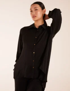 Long Sleeve Shirt & Wide Leg Trouser Set 12 Long Sleeve Shirt & Wide Leg Trouser Set -Deals Sleek Dresses Store BV3061 BLACK 3