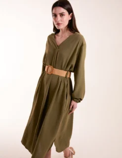 V Neck Long Sleeve Dress With Belt