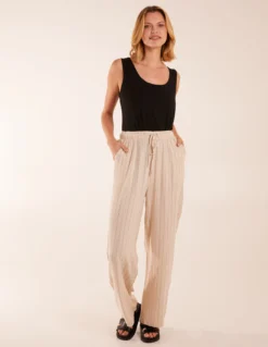 Stripe Wide Leg Linen Trousers -Deals Sleek Dresses Store BV3146001 130220