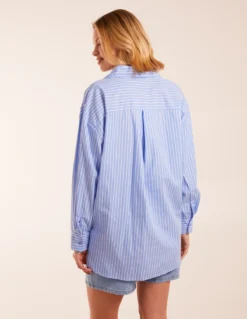 Stripe Classic Cotton Shirt -Deals Sleek Dresses Store BV3147 BLUE 12604