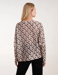 Geometric Print Top -Deals Sleek Dresses Store BV3147 KHAKI 0322