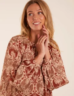 Twist Hem Print Blouse -Deals Sleek Dresses Store BV3167 BEIGE 44389