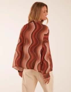 Chiffon Swirl Print Blouse -Deals Sleek Dresses Store BV3168 BROWN 44351