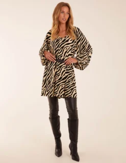 Zebra Print Belted Top