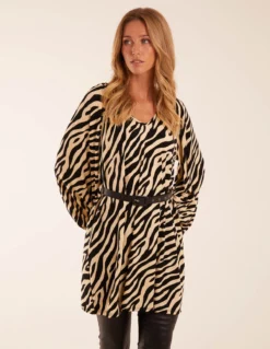 Zebra Print Belted Top -Deals Sleek Dresses Store BV3170 BLACK 44169