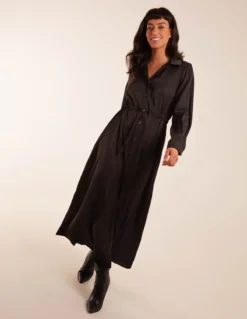 Drawstring Button Through Shirt Maxi Dress 6 Drawstring Button Through Shirt Maxi Dress -Deals Sleek Dresses Store BV3172IT BLACK 50539