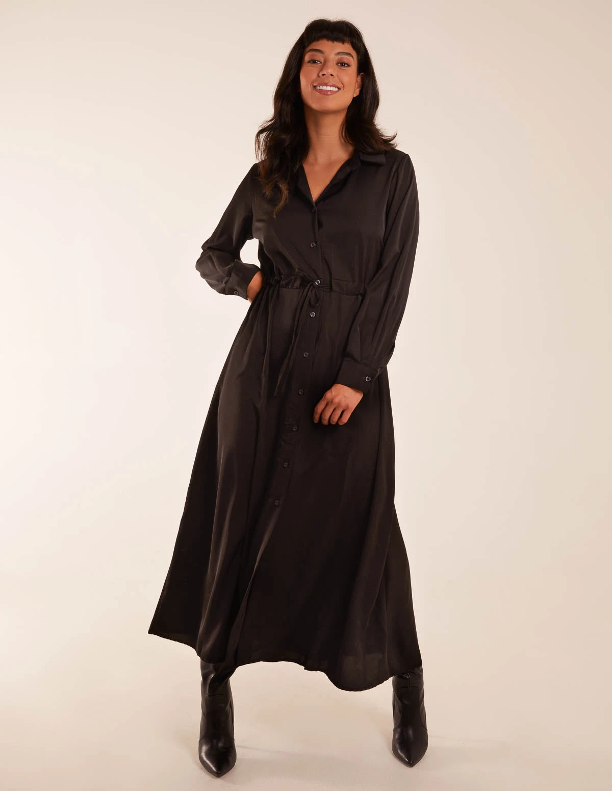 Drawstring Button Through Shirt Maxi Dress 1 Drawstring Button Through Shirt Maxi Dress