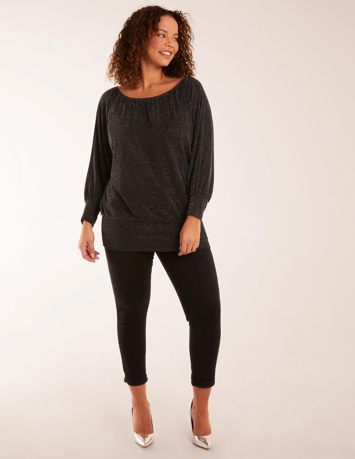 Wide Scoop Batwing Hem Metallic Top 4 Wide Scoop Batwing Hem Metallic Top - Image 4