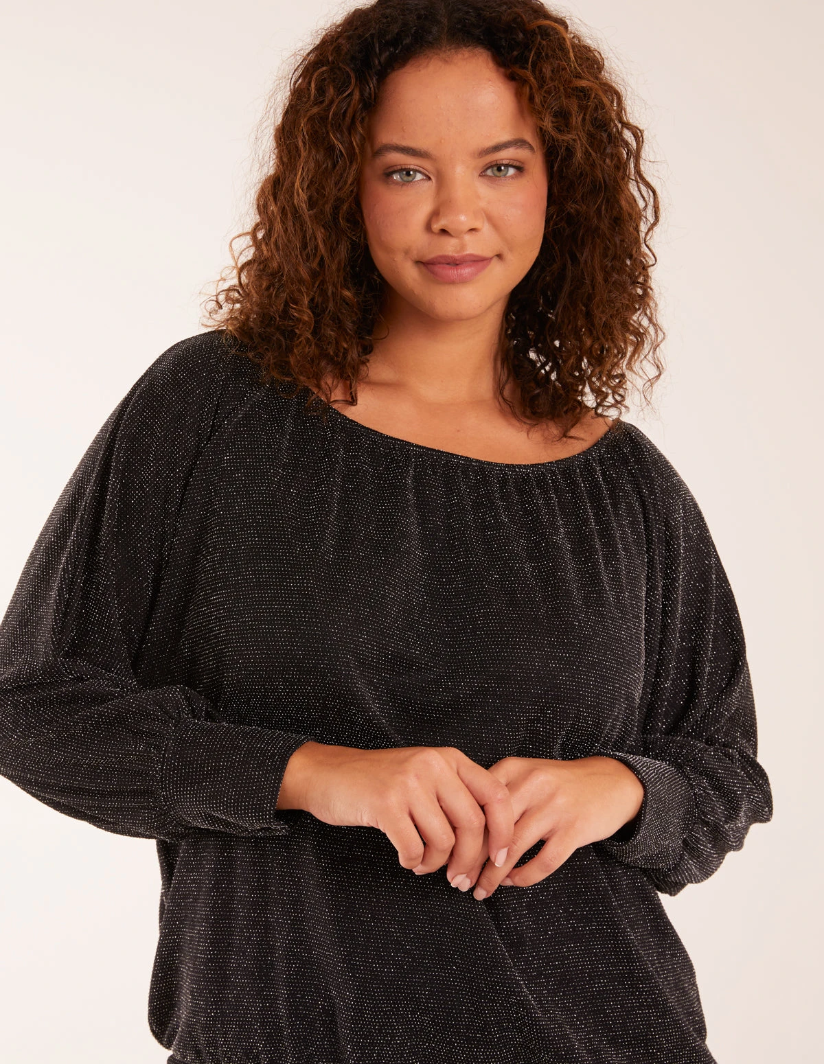 Wide Scoop Batwing Hem Metallic Top 2 Wide Scoop Batwing Hem Metallic Top - Image 2