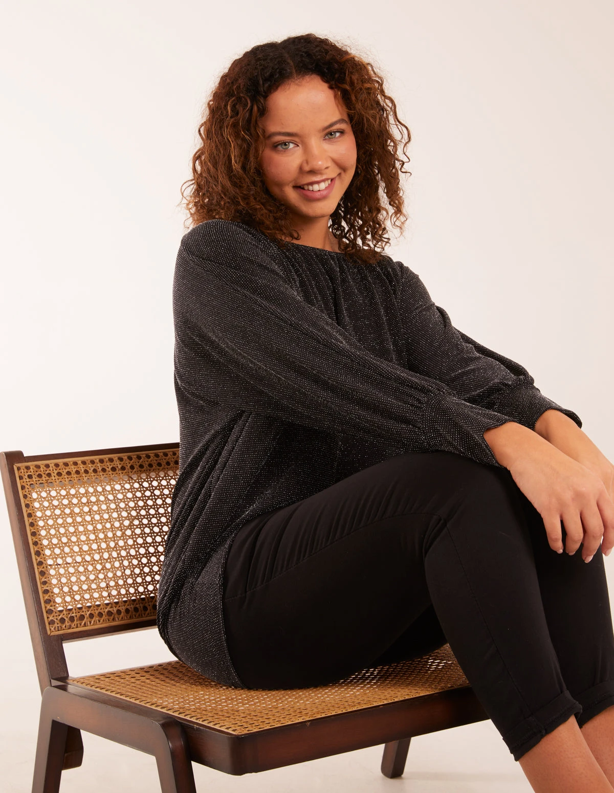 Wide Scoop Batwing Hem Metallic Top 3 Wide Scoop Batwing Hem Metallic Top - Image 3