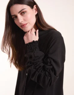 Elasticated Sleeve Oversized Blouse -Deals Sleek Dresses Store BV3468 BLACK 0600