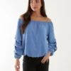 Bardot Elasticated Ruched Sleeve Top