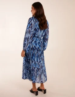 High Neck Puff Ball Pleated Water Colour Dress 7 High Neck Puff Ball Pleated Water Colour Dress -Deals Sleek Dresses Store BV3485 NAVY 26554