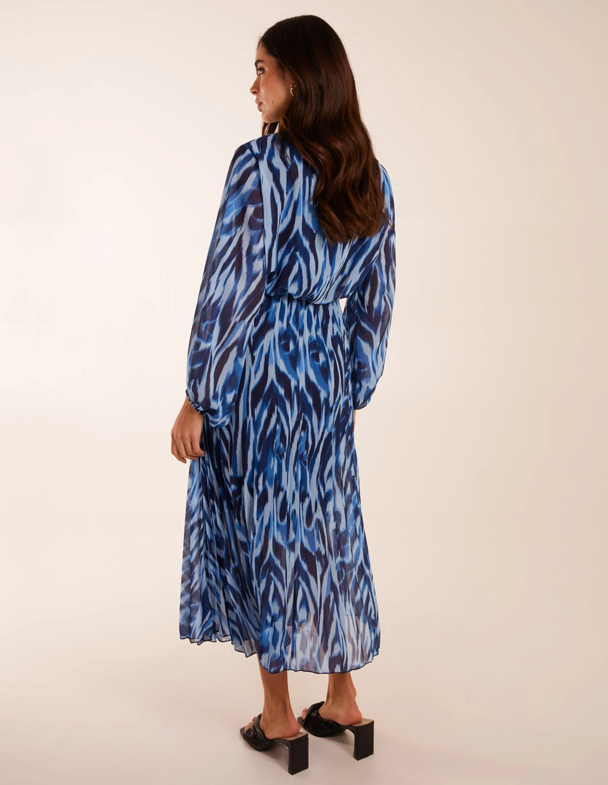 High Neck Puff Ball Pleated Water Colour Dress 4 High Neck Puff Ball Pleated Water Colour Dress - Image 4