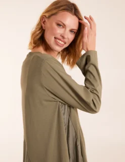 Sweatshirt With Sateen Tunic Insert -Deals Sleek Dresses Store BV3494 KHAKI 0213