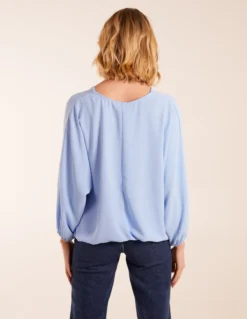 V Neck Puff Sleeve Blouse -Deals Sleek Dresses Store BV3502 LIGHTBLUE 0407