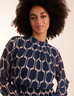 Geometric Print Dress -Deals Sleek Dresses Store BV3545 NAVY 10373