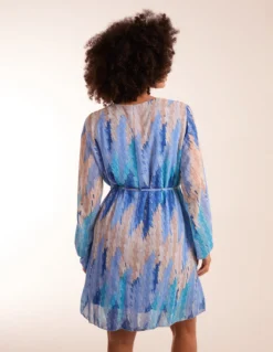 Zig Zag Printed Belted Dress -Deals Sleek Dresses Store BV3549 BLUE 10237