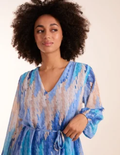 Zig Zag Printed Belted Dress -Deals Sleek Dresses Store BV3549 BLUE 10259