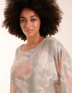 Feather Shell Print Top -Deals Sleek Dresses Store BV3575 SAGE 10339