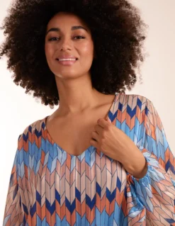 Zig Zag Print Bubble Hem Top -Deals Sleek Dresses Store BV3583 LIGHTBLUE 10628