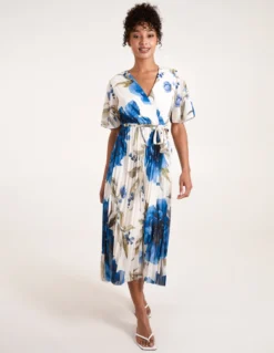 Water Floral Pleated Dress