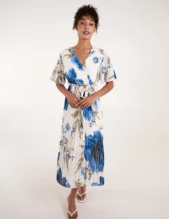 Water Floral Pleated Dress -Deals Sleek Dresses Store BV3982 BRIGHTBLUE 3
