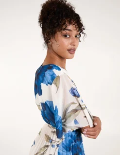 Water Floral Pleated Dress -Deals Sleek Dresses Store BV3982 BRIGHTBLUE 5