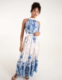 Paisley Floral Occasion Dress -Deals Sleek Dresses Store BV3983 BLUEIVORY 3