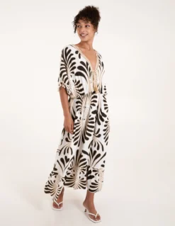 Swirl Feather Print Tassel Dress
