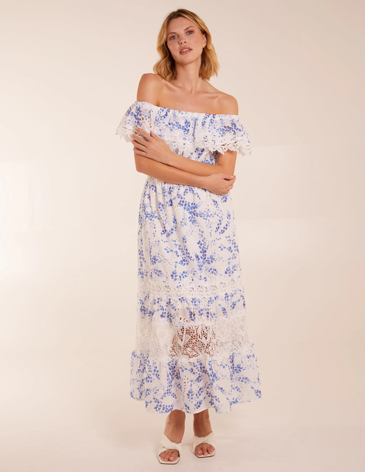 Bardot Neck Lace Maxi Dress 2 Bardot Neck Lace Maxi Dress - Image 2