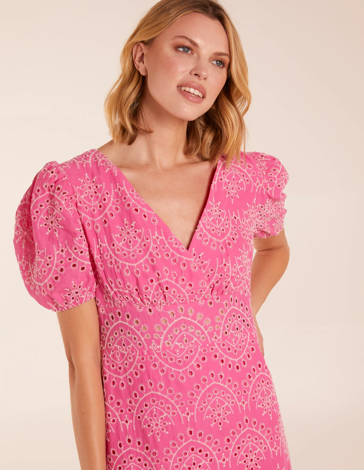 Broderie Anglaise Puff Sleeve Midi Dress 2 Broderie Anglaise Puff Sleeve Midi Dress - Image 2