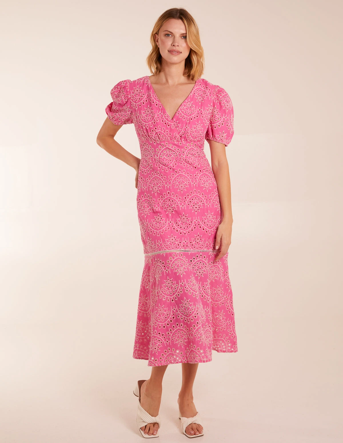 Broderie Anglaise Puff Sleeve Midi Dress 3 Broderie Anglaise Puff Sleeve Midi Dress - Image 3