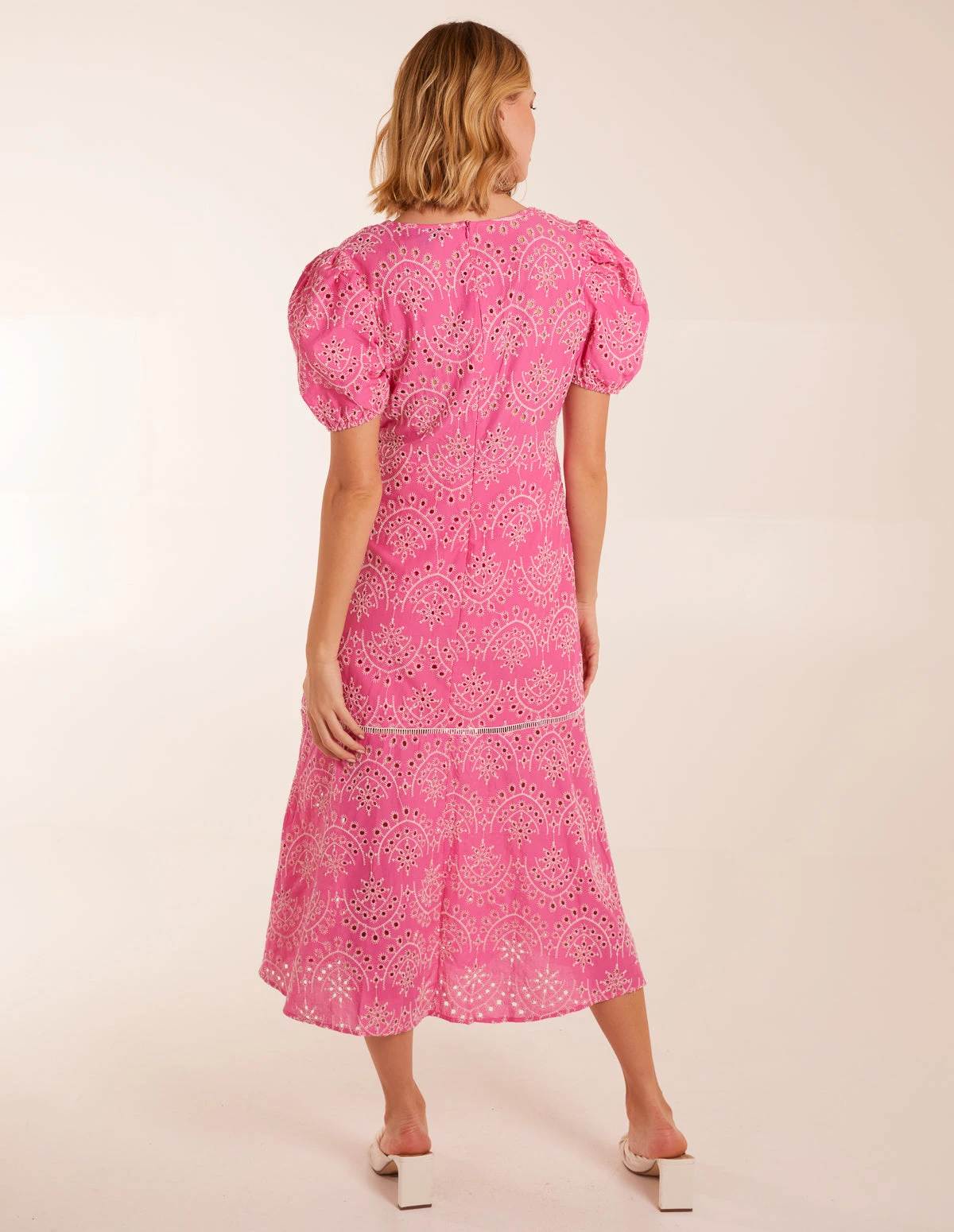 Broderie Anglaise Puff Sleeve Midi Dress 4 Broderie Anglaise Puff Sleeve Midi Dress - Image 4