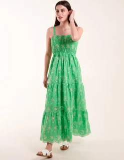 Broderie Anglaise Shirred Bust Dress -Deals Sleek Dresses Store BV5169 GREEN 1020
