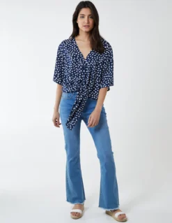 Abstract Spot Tie Front Batwing Top -Deals Sleek Dresses Store NL1416BV008 61140