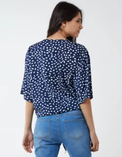 Abstract Spot Tie Front Batwing Top -Deals Sleek Dresses Store NL1416BV008 61142